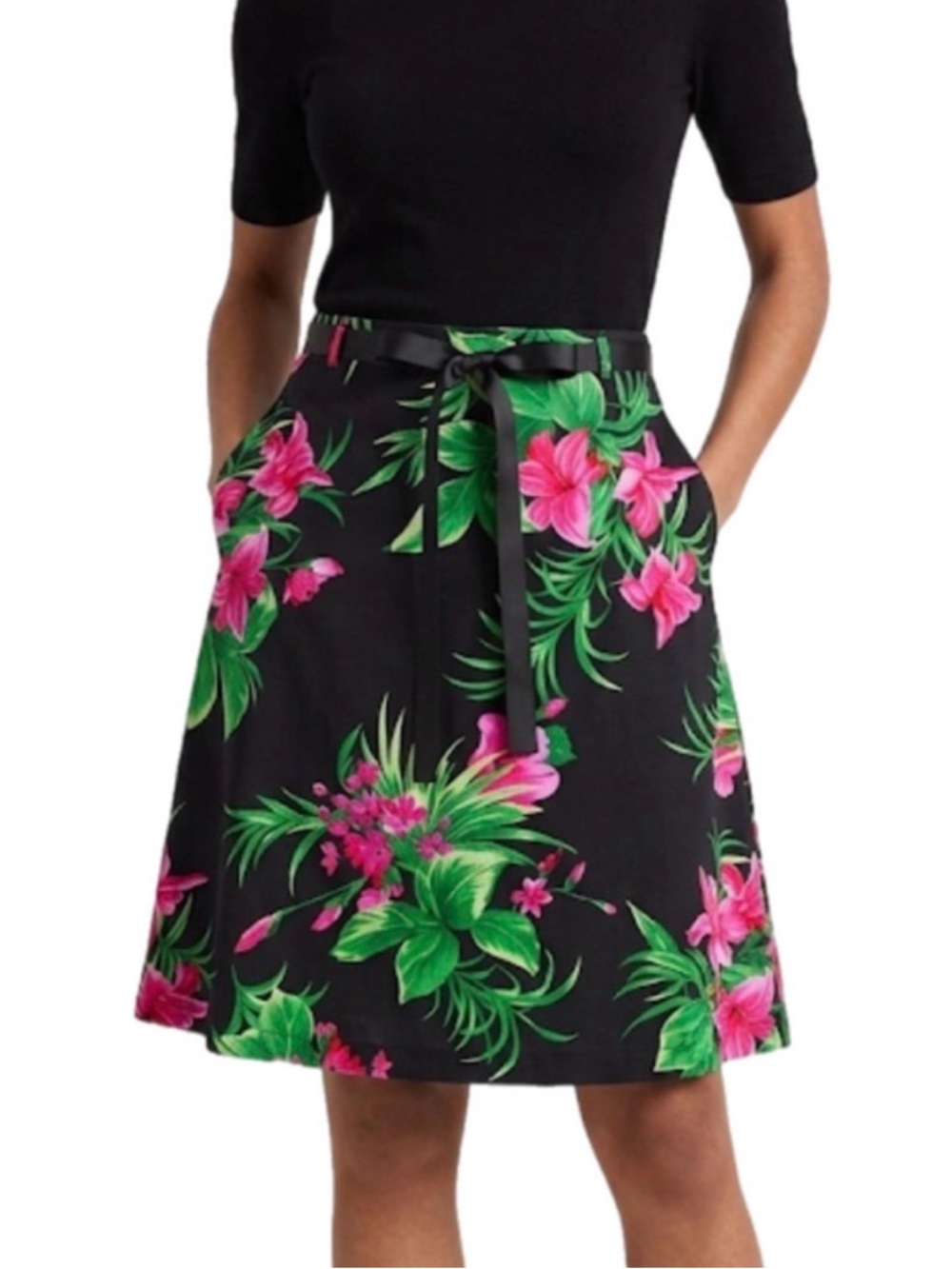 NWT 12P Maximo Petite Hawaiian Hibiscus Floral Skirt Summer Women’s Party